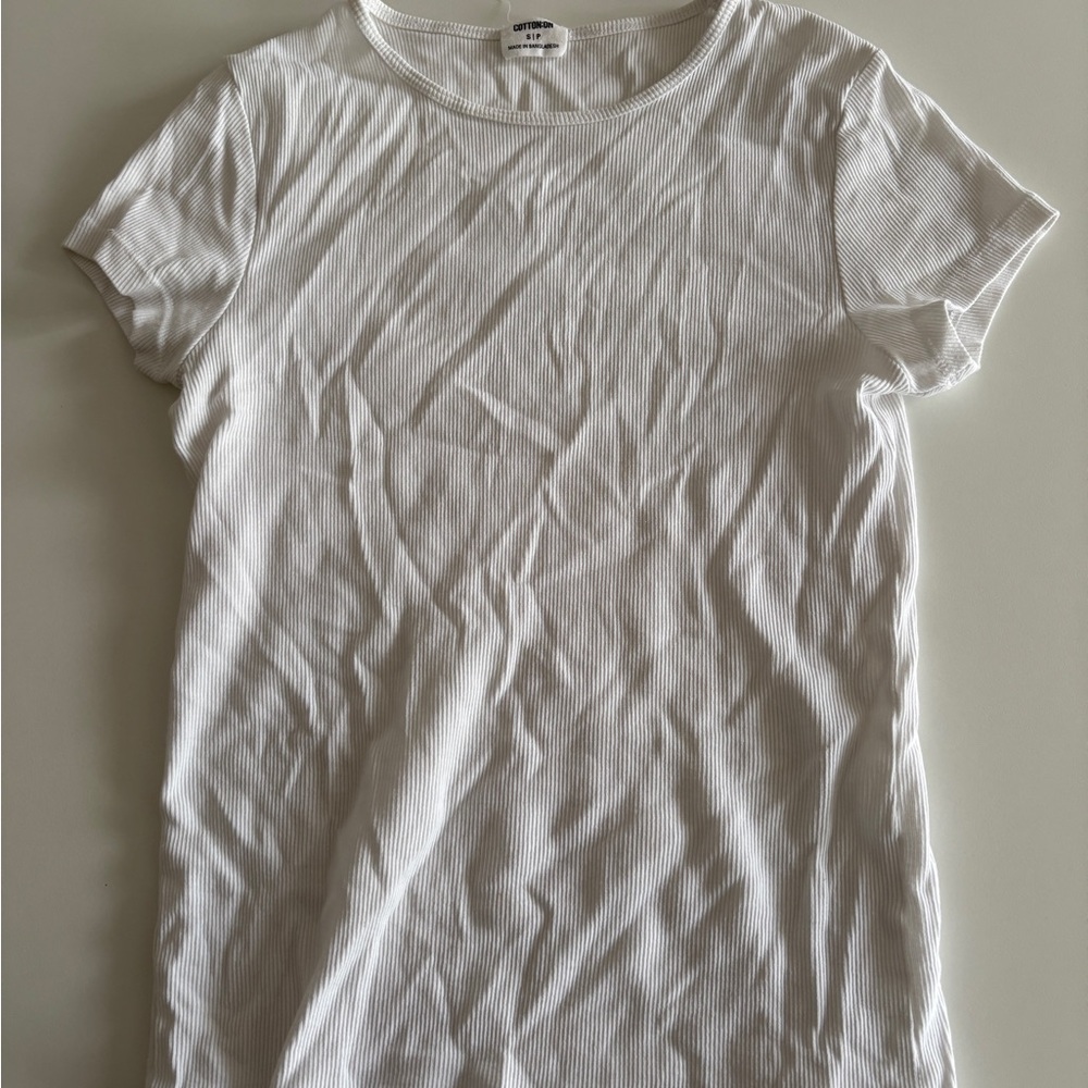 Cotton On White Ribbed Short Sleeve Tee